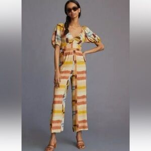 Anthropologie | Ranna Gill Tie-Back Jumpsuit, Yellow Motif- Size XS
